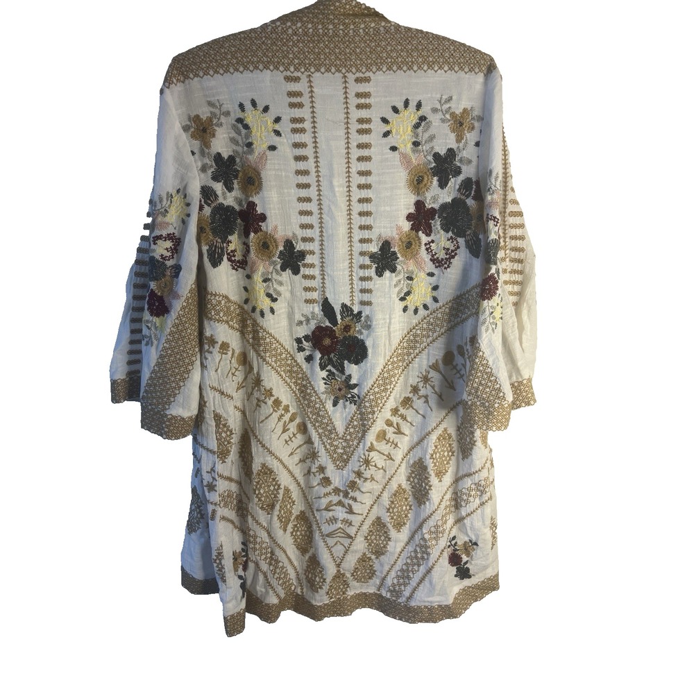 Tolani Embroidered Boho Kimono Duster Women M/L Hippie Prairie Unique Granola